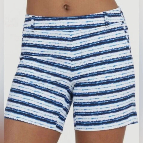 Spanx Sunshine Shorts 6" Womens M Blue Painted Stripe Pull On Pockets 50213R NWT - Picture 11 of 11